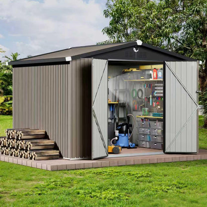 10x8 FT Outdoor Storage Shed,Metal Tool Sheds,Waterproof Outside Storage Shed,Large Storage Building with Lockable Door