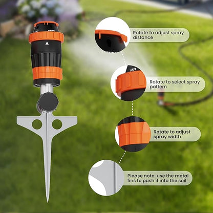 Giraffe Tools Garden Hose 25ft x 5/8", Water Hose Heavy Duty, Flexible with Water Timer Nozzle and Yard Sprinkler, Lightweight Hybrid Hose with Swivel Handle, Male to Female Fittings, Burst 600 PSI