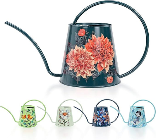 Berry&Bird House Plants Watering Can - Indoor & Outdoor 1/2 Gallon Stainless Steel Water Can with Long Spout Garden Decoration for Flower Bonsai Succulent Gardening Large Watwer Bottle(2L/68oz,Dahlia)
