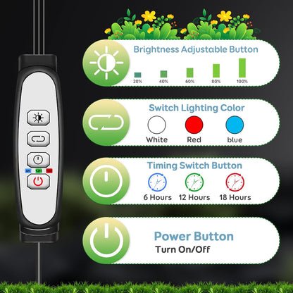 Tri-Heads Grow Lights for Indoor Plants, Full Spectrum with Adjustable 360 Gooseneck, 6/12/18H Timer & Dimming