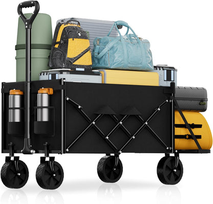 Lightweight Folding Wagon with Extended Tailgate, Large Capacity Collapsible Grocery Cart, Heavy Duty Foldable Shopping Carts, All-Terrain Outdoor Utility Carts for Camping, Sports, Garden, 4.5 Cu Ft