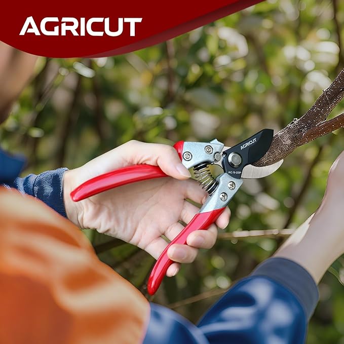 AGRICUT Pruning Shears for Gardening - 1 Inch Cut Capacity Bypass Pruners with High Carbon Steel Blade Aluminum Handle Pruning Shears Heavy Duty