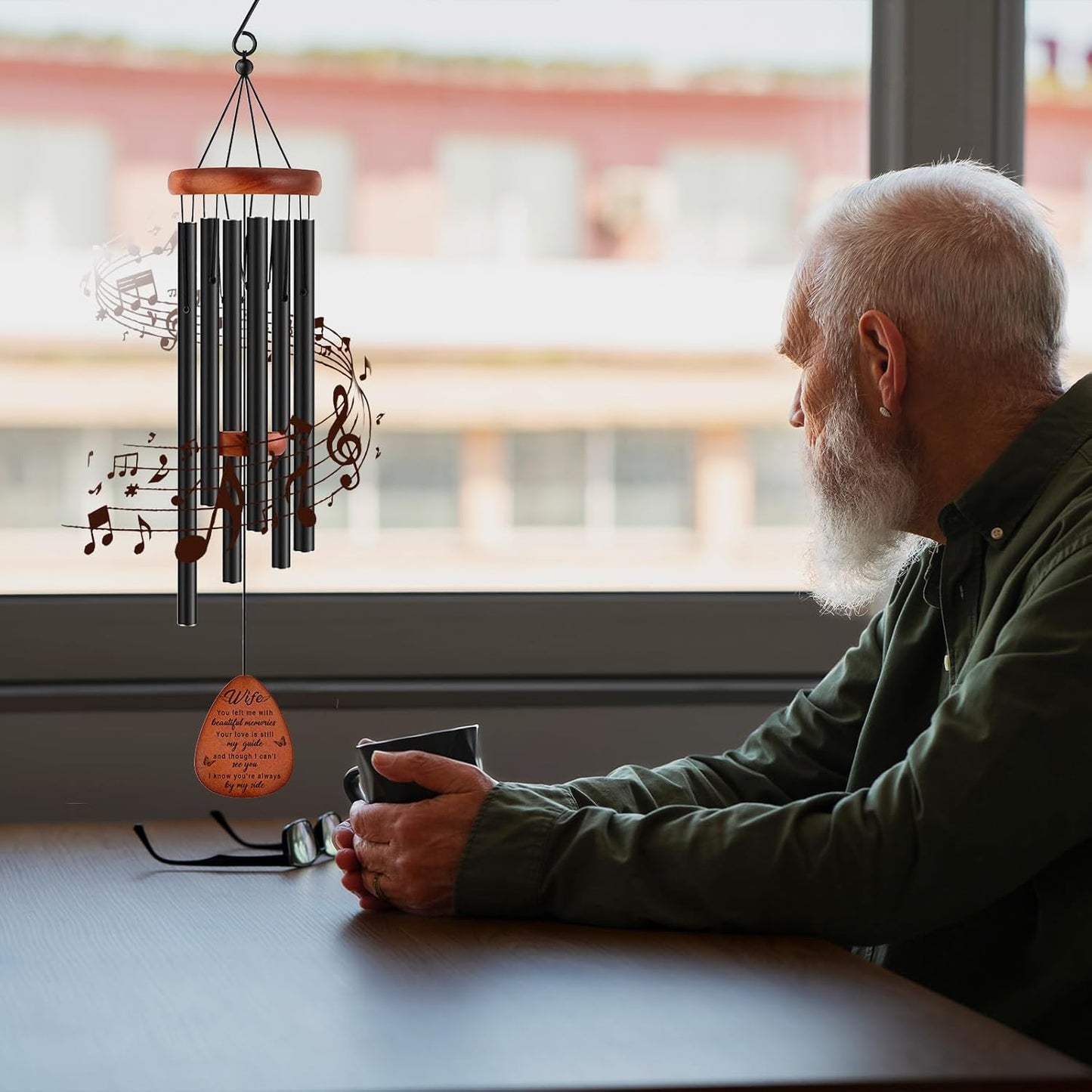 Memorial Gifts for Loss of Wife,Memorial Wind Chimes 25'', Loss of Wife Sympathy Gifts, Home Decor Outdoor Garden, Soothing Melodic Tones with Mute Option