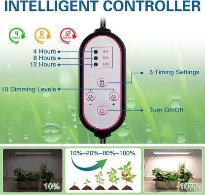 60W LED Grow Lights for Seed Starting, 2ft Hanging Full Spectrum Seedling Lights Grow Lights for Indoor Plants, 4/8/12H Timer and 10 Dimming Levels, Height Adjustable and Energy Efficient