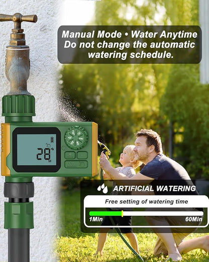 Programmable Sprinkler Timer, Irrigation Water Timer with Digital for Garden Soaker Hose, Rain Delay/Manual/Automatic Watering System for Outdoor, Yard, Lawn, 1 Outlet Green/Yellow