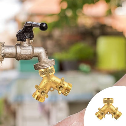 Hourleey Brass Garden Hose Splitter (2 Way), Solid Brass Hose Y Splitter 2 Valves with 2 Extra Rubber Washers (Brass)