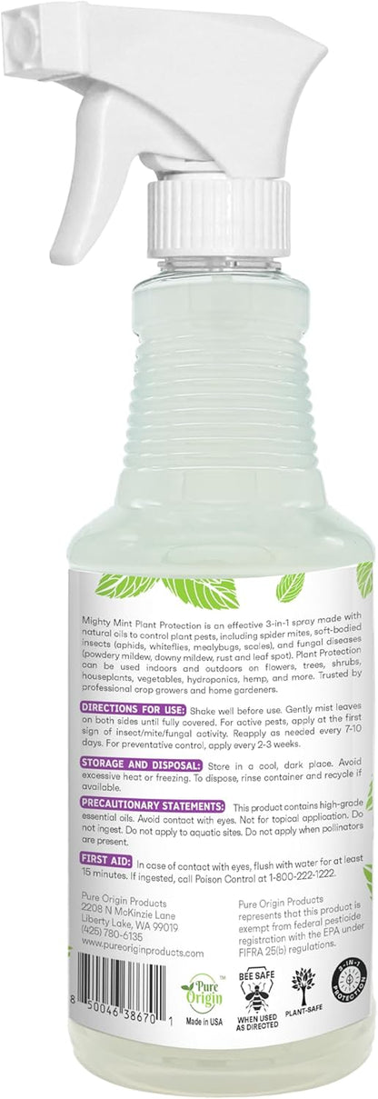Mighty Mint Peppermint Plant Protection Spray for Insects, Gnats, Fungus, Mites, and Disease, 16 oz