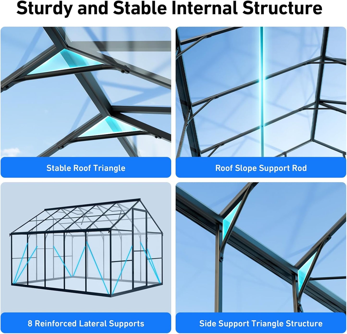 Outdoor Greenhouse, Polycarbonate Green House, Small Walk-in Greenhouse with Vented Roof Window, Windproof Aluminum Frame with Quick-Installation Structure, Suitable for Gardening