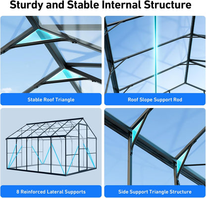 8×10FT Green Houses for Outside , Walk in Polycarbonate Greenhouse for Outdoors, Greenhouse Kit with Endurance PC Transparent Panels, Withstands Wind and Snow to Protect Vegetable or Plants