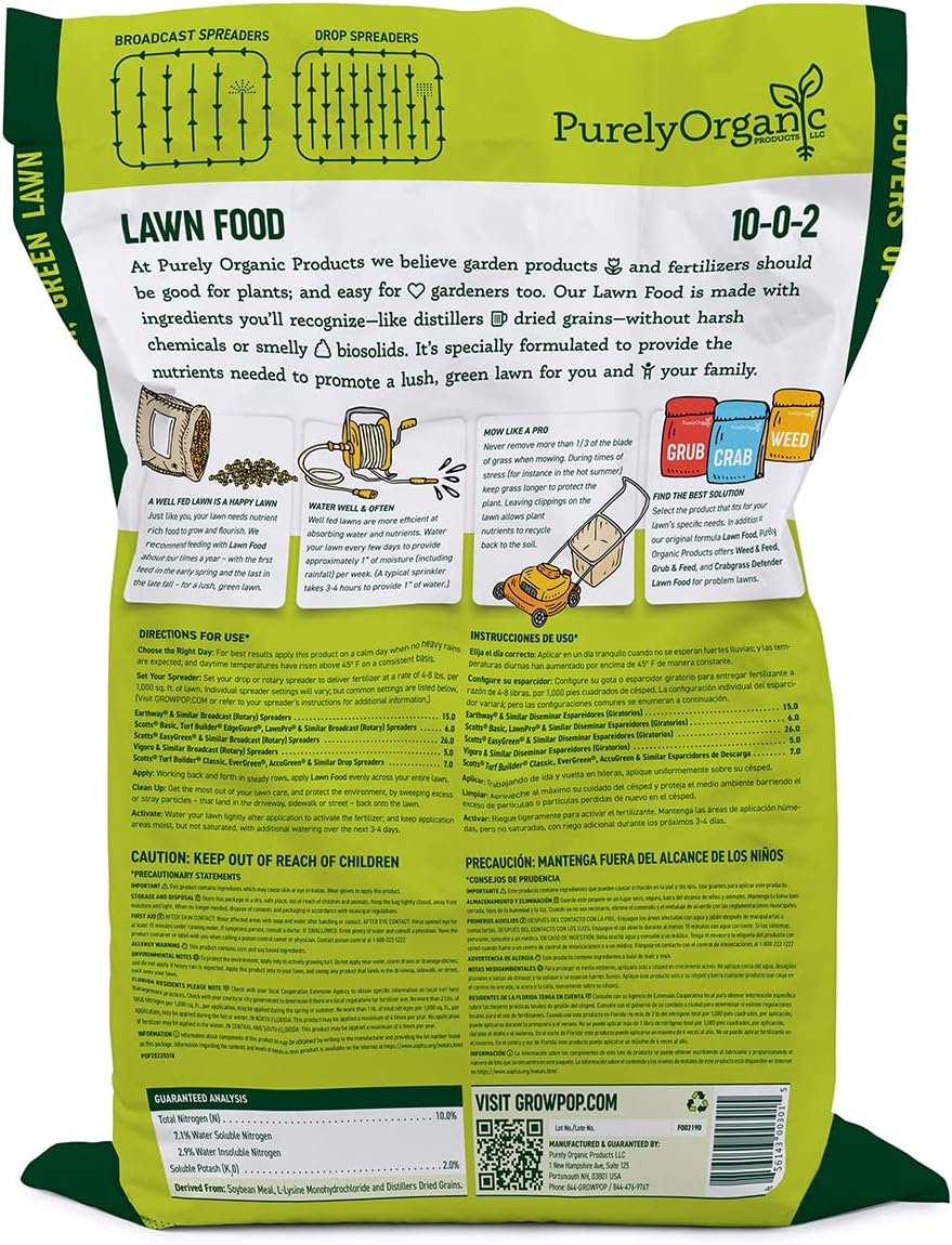 Purely Organic Products Lawn Food 10-0-2, 25 LB Bag (Covers 5,000 Square Feet)