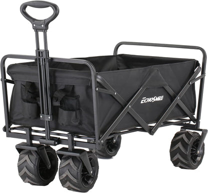 EchoSmile Heavy Duty 350 Lbs Capacity Collapsible Wagon, Outdoor Folding Camping Wagons, Grocery Portable Utility Cart, Adjustable Rolling Carts, All Terrain Sports Wagon with Big Wheels by Boahaus