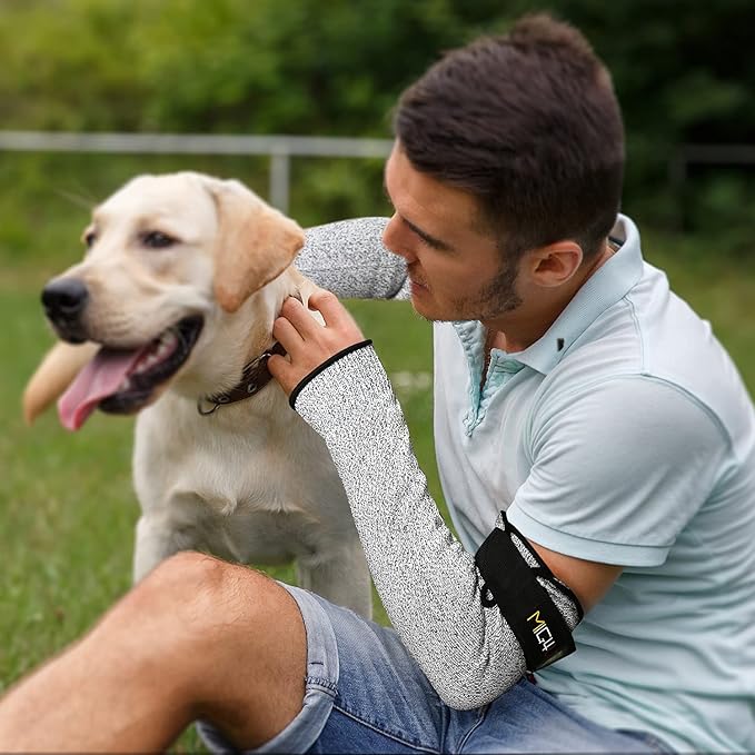 MIG4U Cut Resistant Sleeves Arm Guards Safety Protection with Thumb Holes for Men and Women Yard Work, Construction, Farm, Gardening,Adjustable fit 1pair 18" grey