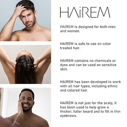 HAiREM™ Botanical Hair Serum, Promotes Hair Growth, Thicker & Fuller Hair, Darkens Grey Hair, For Men & Women - 2oz (3 Bottles)
