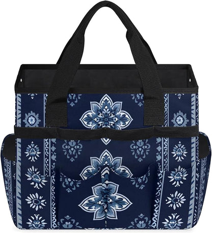 Westward Floral Gardening Tool Bag,Heavy Duty Garden Tote Bag,Portable Oxford Gardening Storage Basket Organizer Handbag with Pockets Handle,Hand Tools Gifts for Outdoor Garden Lawn Yard