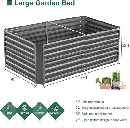 Land Guard 8×4×2 ft Galvanized Raised Garden Bed Kit, Galvanized Planter Raised Garden Boxes Outdoor, Large Metal Raised Garden Beds for Vegetables(Grey)…