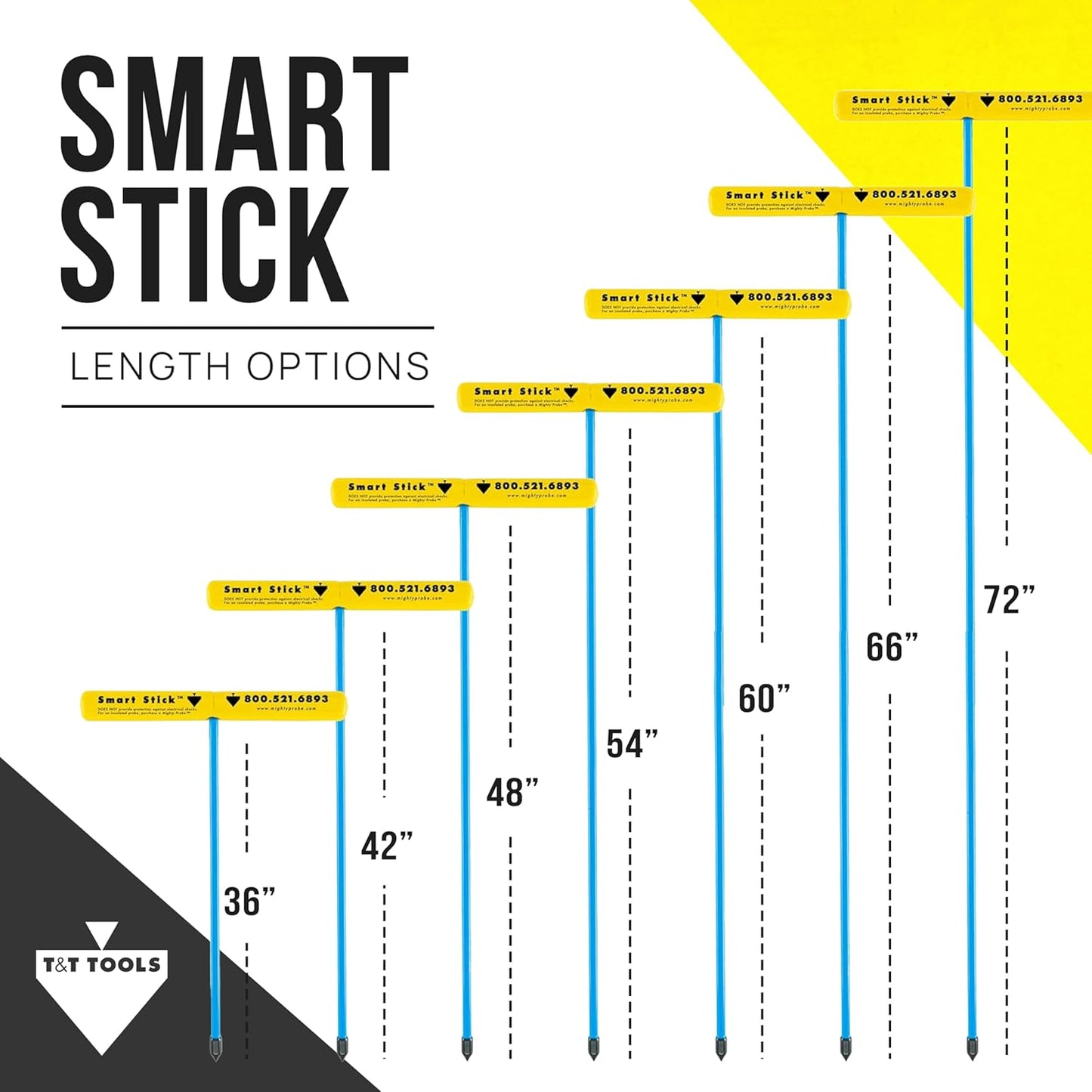 T&T Tools 60-Inch Smart Stick Metal Soil Probe – 3/8" Heavy Duty Round Metal Rod with T-Handle for Penetrating Ground – Plumbing, Landscaping, Locating Septic Tanks, Gas & Water Lines, Tiles -1 Pack