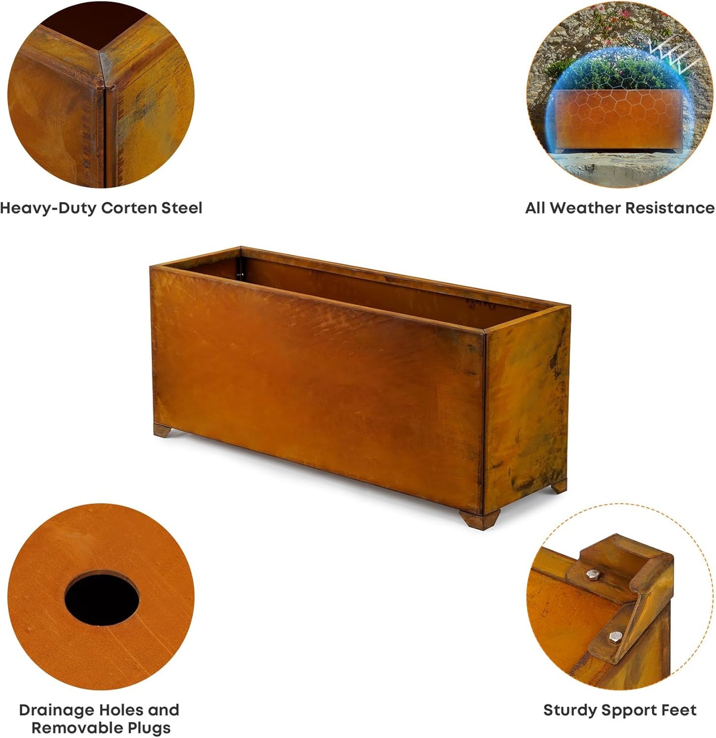 Stanbroil Corten Steel Large Planter Box - 38 x14 x16 Inch Rustic Metal Rectangular Planter Box for Patio, Porch, Garden, Commercial Décor,