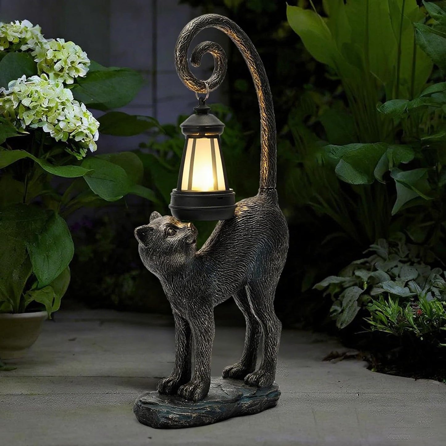 Solar Cat Garden Decor Outdoor Statue - Cat with LED Waterproof Sculptures Lights, Cute Pond/Yard Statues Outside Decoration, Home, Lawn, Patio, Resin Animal Ornament, Women/Gardening Gift