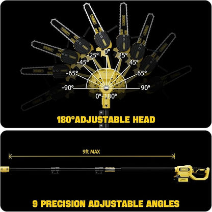 Cordless Pole Saw & Mini Chainsaw 2-IN-1, 21V 3Ah Battery Powered 6 Inch Brushless Electric Rotatable Pole Saw, 15-Foot Max Reach & Multi-Angle for Tree Branches Pruning, Wood Cutting