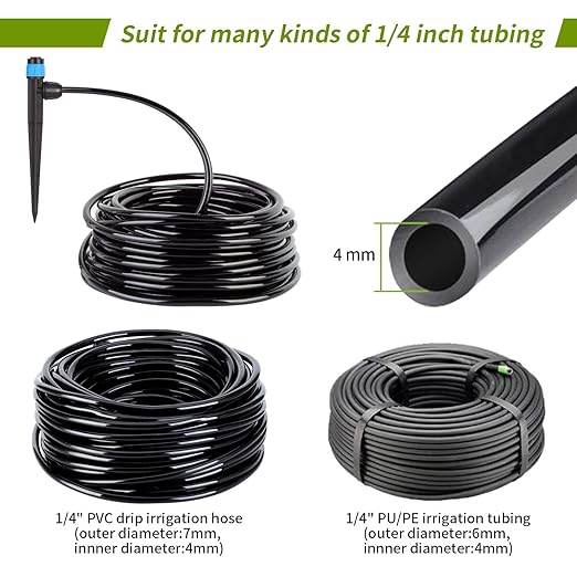 Drip Emitters for 1/4" Drip Irrigation Tubing 25 pcs Adjustable 360 Degree Fan Shape Water Flow Irrigation Drippers with Lock Barbed Irrigation Drip Heads Drip Spray Emitters for Flower Plants Garden