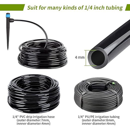 Drip Emitters for 1/4" Drip Irrigation Tubing 25 pcs Adjustable 360 Degree Fan Shape Water Flow Irrigation Drippers with Lock Barbed Irrigation Drip Heads Drip Spray Emitters for Flower Plants Garden