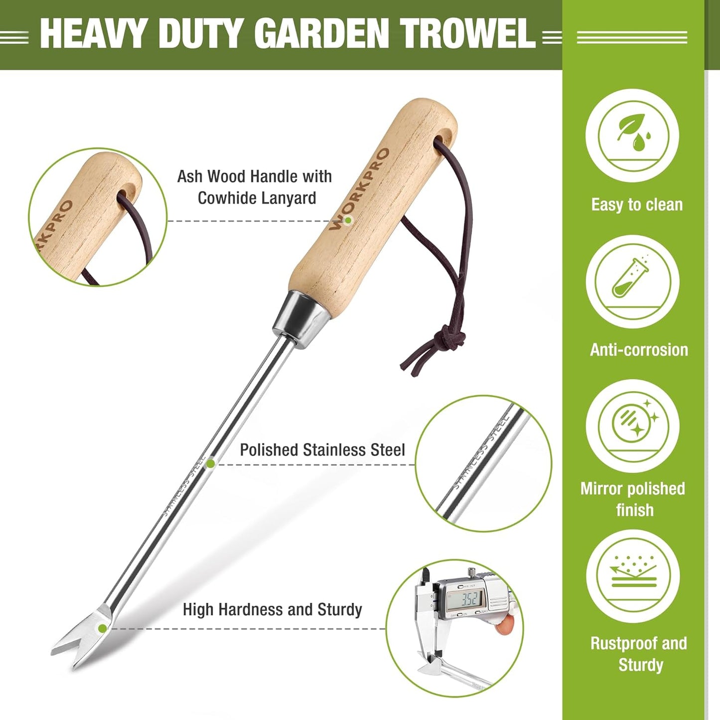 WORKPRO Dandelion Weeder Puller Tool with Wood Handle, Polished Stainless Steel Garden Weed Remover Tool, Two-Pronged Fork Weeder Tool for Lawn Farmland Transplant Gardening Plant Tool