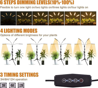 LED Grow Lights for Indoor Plants, 420 LEDs Full Spectrum Plant Lights for Indoor Growing with 15-63 inches Adjustable Tripod Stand, 4 Heads Floor Grow Lamp with 3/6/12H Auto On/Off Timer Function