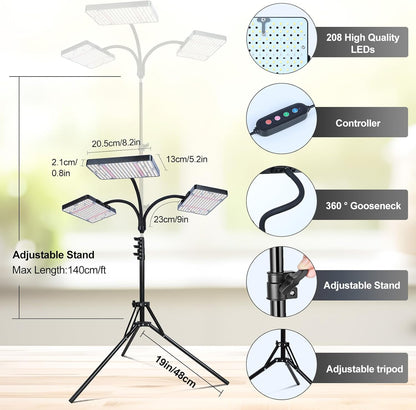 Grow Light with Stand, Orchbloom Grow Lights for Indoor Plants 75W, Natural Sunlight Full Spectrum Plant Growing Lamps for Houseplants & Bonsai Tree, 4/8/12 Hr Timer Plant Light Auto On/Off Everyday