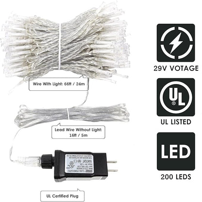 Connectable 200 LED String Lights Indoor Outdoor, 66FT Multicolor Christmas Lights Waterproof, 8 Modes with Timer, Twinkle Fairy Lights Plug in Clear Wire for Christmas Tree, Bedroom, Classroom Decor