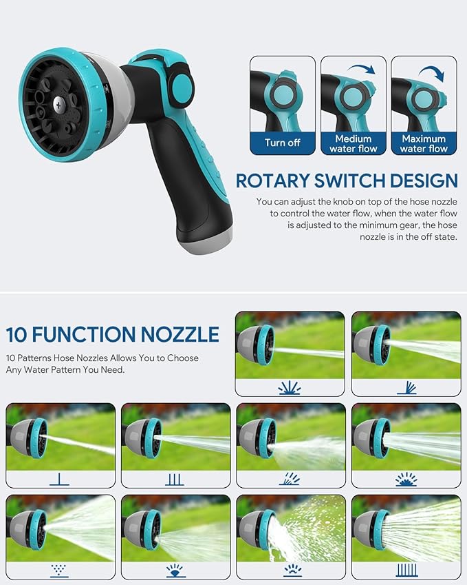 ENEACRO Retractable Garden Hose Reel with Wall Mount 1/2"×100ft with 10 Pattern Hose Nozzle, Brass Connector, Auto Rewind/Any Length Lock/ 180° Swivel Bracket, Ideal for Garden Watering