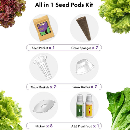 LYKOCLEAN Salad Romaine Lettuce Pods for AeroGarden, Ahopegarden, iDOO Hydroponics Growing System, 350 Seeds+ Including American Fast Lettuce, Paris Island Cos Lettuce, Buttercrunch Lettuce(7-Pods)
