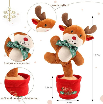 Christmas Dancing Reindeer Toy, Light Up Singing Mimicking Talking Repeating Reindeer Stuffed Animal, Animated Christmas Plush Toys, Musical Baby Toys 0-6 6-12 Months for Kids Boys Girls Gifts