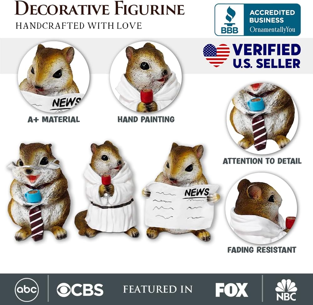 OrnamentallyYou Spring & Summer-Themed Garden Statues – Adorable Outdoor Decor for Lawn, Patio & Porch (Whimsical Chipmunk Trio Set of Three Figurines, 5" Cute Desk Decor and Garden Statues)