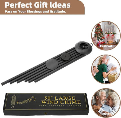 Wind-Chimes-Outdoor-Large-Decor, Deep Tone Soothing Melodic Tones Windchimes, Wind Chimes for Outside, Memorial Wind Chime Best Gift for Mom Women Grandma Neighbors（50" Black）