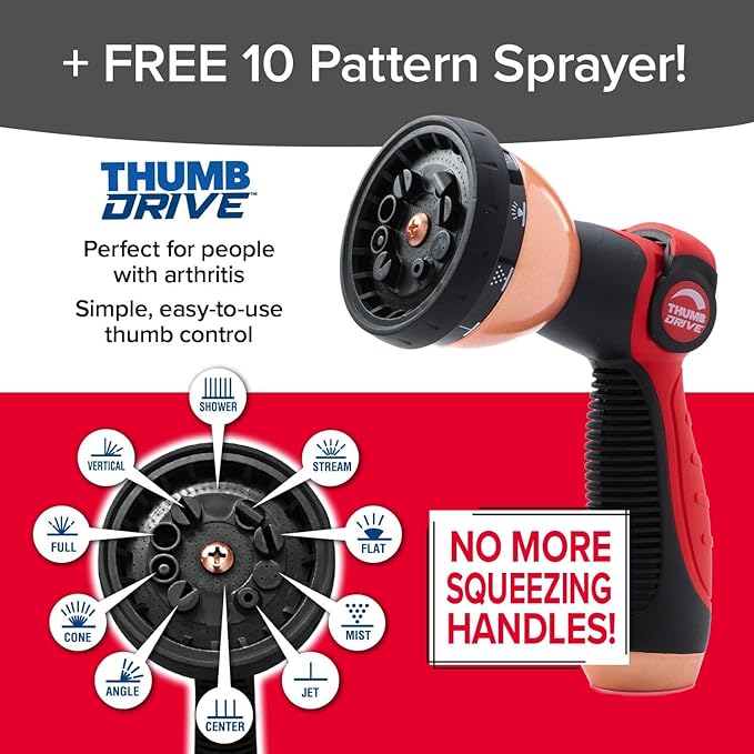 Pocket Hose Copper Head UV w/Pocket Pivot, Expandable Garden Hose 75 FT w/10 Pattern Thumb Sprayer, AS SEEN ON TV, 650psi 3/4in Ultra-Light Solid Copper Anodized Aluminum Fittings No-Kink No-Lead