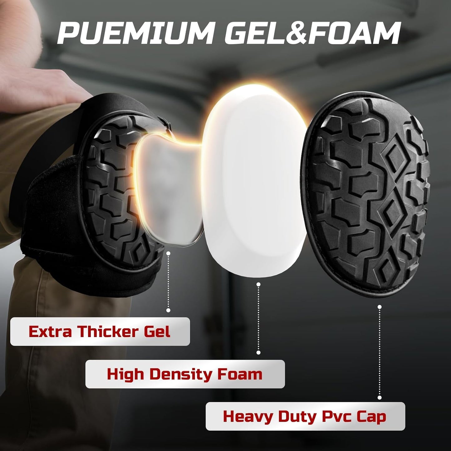Gel Knee Pads for Work, Professional Knee Pads for Men Women with Soft Foam, Heavy Duty Cap, Adjustable Straps, Quick-Fasten Buckle for Construction, Gardening, Welding, Roofing, Cleaning