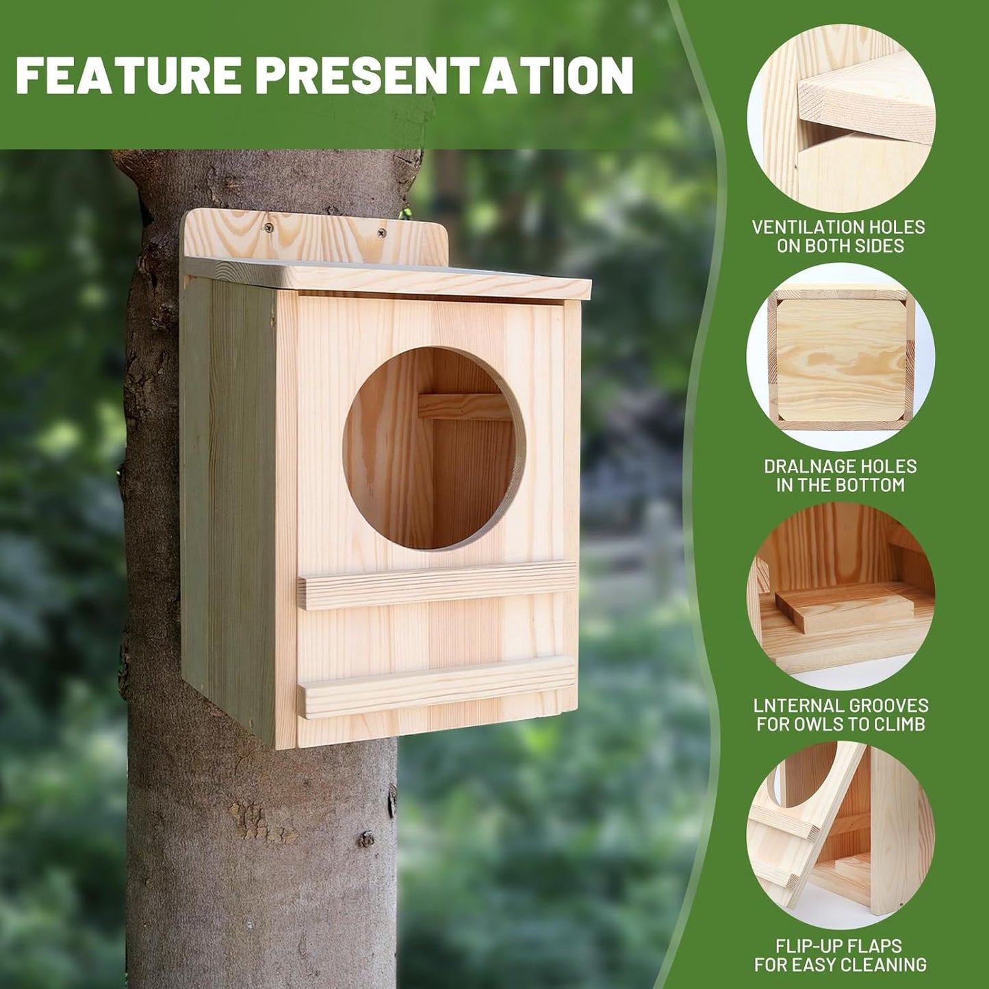 Premium Cedar Owl House Outdoor - Handcrafted Large Owl Nesting Box, Perfect for Barn Owls, Screech Owls, and Backyard Birds (14.5" x 9" x 8.6")