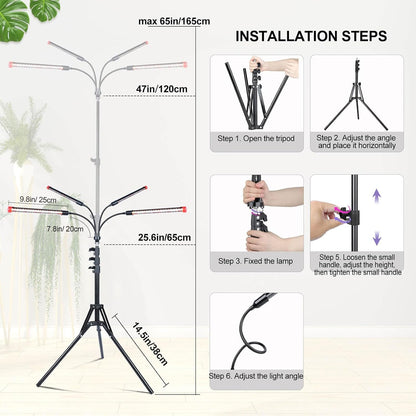 Grow Light with Stand and Timer 4,8,12 Hr, 36 Watt Standing Tall Plant Light for Bonsai Tree, Seed Starting, 24"-64" Adjustable Tripod Stand Plant Growing Lamps