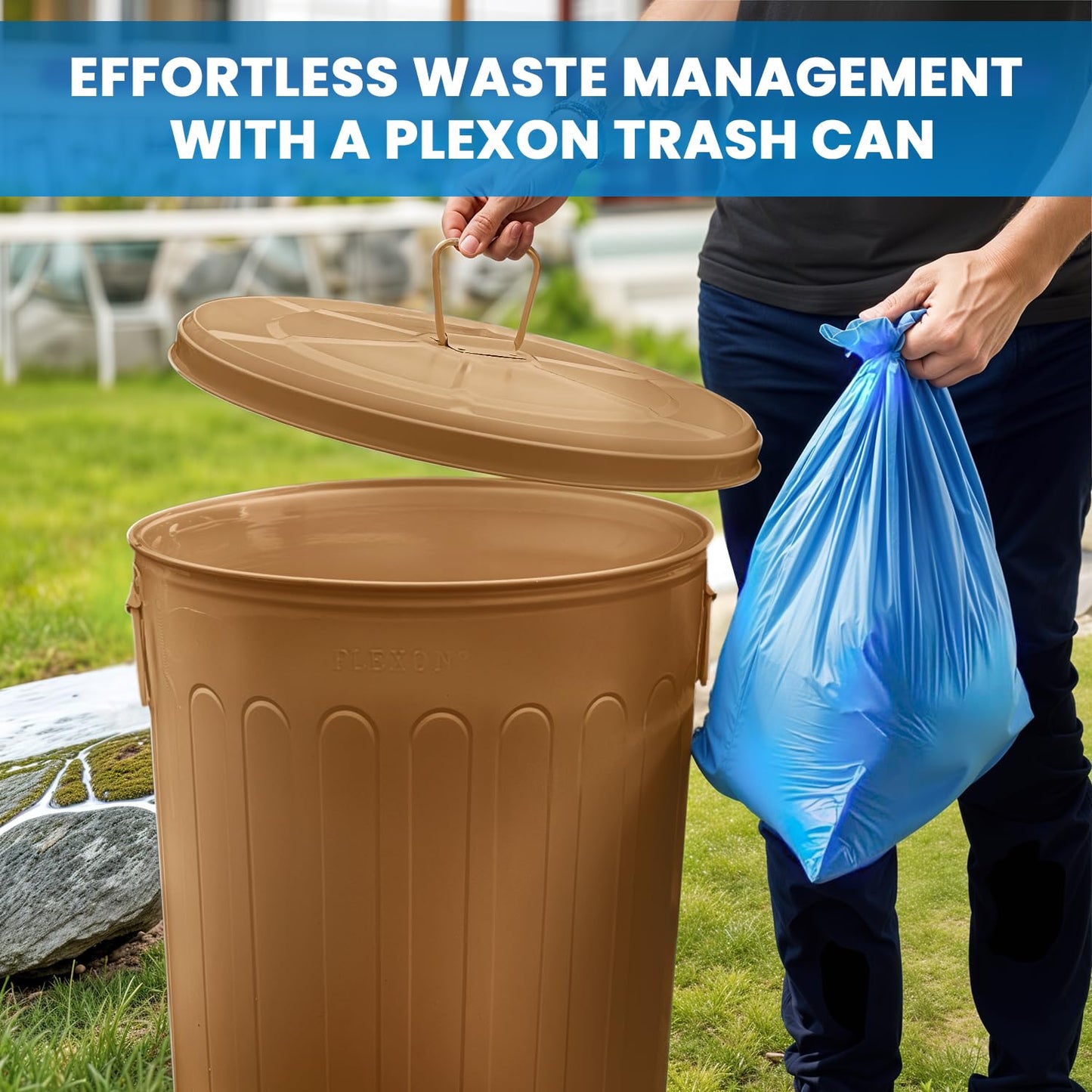 Plexon Large Metal Trash Can with Lid 20 Gallon, Decorative Outdoor Trash Can Heavy Duty Galvanized Metal Bucket with Lid for Garage Workshop Ash Storage Farmhouse, Copper 6 Pack