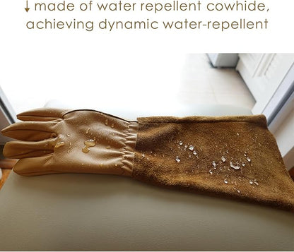 Long Gardening Gloves for Women/Men-Thorn Proof Rose Pruning Gloves,Water Repellent Leather work Gauntlet