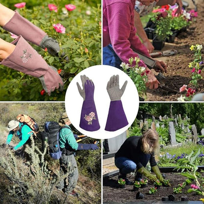 Rose Pruning Gloves Thorn Resistant, Embroidery Gardening Gloves with Extra Long Forearm Protection