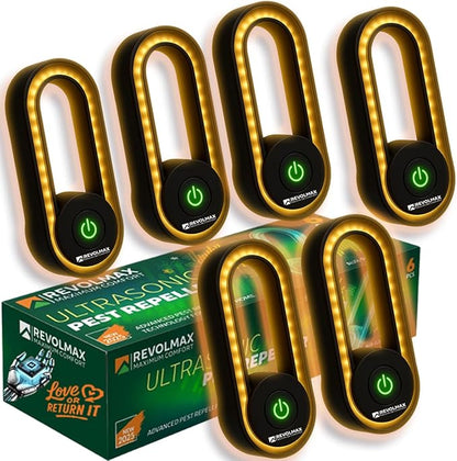 A28, Ultrasonic Pest Control Repeller - Electronic & Ultrasound, Indoor Plug-in Repellent - Get rid of - Rodents, Mice, Squirrels, Bats, Insects, Bed Bugs, Ants, Fleas, Spiders, Roaches (6Pack, Black)