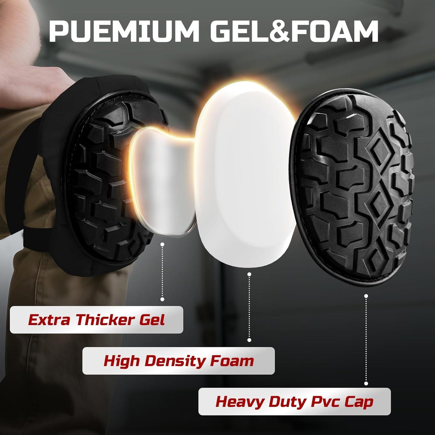 Professional Knee Pads for Work Construction with Heavy Duty Cap Foam Padding Gel Cushion Knee Pads for Men, Comfortable Adjustable Strong Strap, Military Grade Rivet for Flooring Gardening
