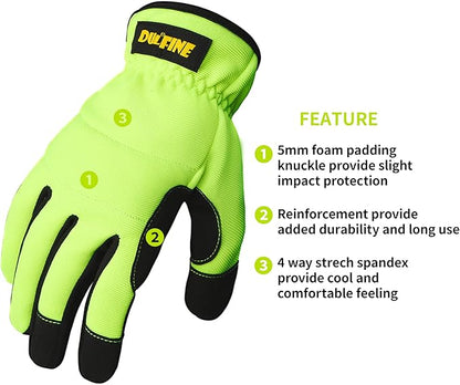 DULFINE High Performance Work Gloves For Men(3 Pairs Pack),Hi-Vis Yellow Color,High Dexterity Touch Screen For Multipurpose,Excellent Grip (Medium)