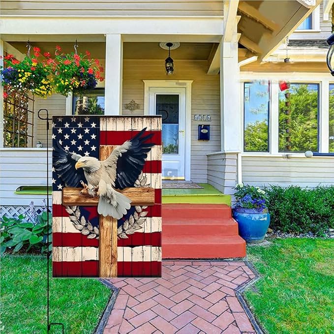 Patriotic Stars and Stripes Eagle Garden Flag 12x18 Inch Double Sided Outside, USA 4th of July Memorial Day Independence Day Yard Outdoor Decoration