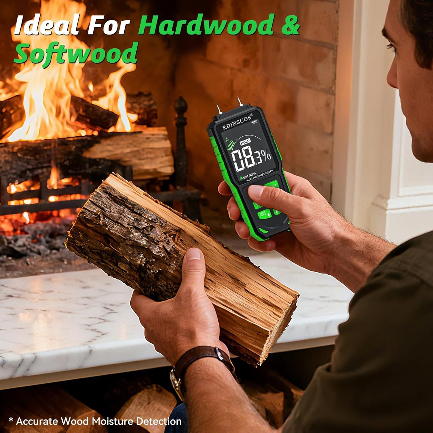 Rechargeable Moisture Meter for Wood, Walls & Hardwood – Accurate Pin-Type Digital Tester with Large Color Display, Automatic Alarm, Calibration & HOLD Function for DIY & Construction Projects