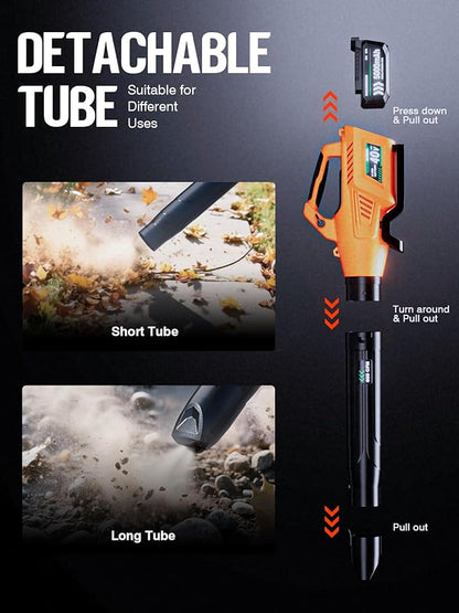 Leaf Blower Cordless, 40V 600CFM &180MPH Electric Leaf Blower with 5.0Ah Battery, Fast Charger and Extension Tube for Blowing Leaves Snow for Yard Garden Lawn Care, Orange