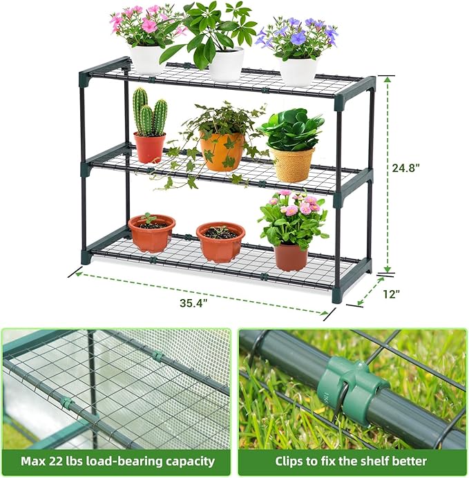 Lean to Greenhouse with 3-Tier Shelves: Ohuhu Portable Walk-in Wall Mounted Green House with Mesh Windows, 79"x39"x83" Reinforced Lean-to Wall Greenhouses with 2 Roll-Up Zipper Doors for Outdoors