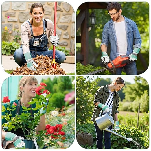 Gardening Gloves, Long Thorn Proof Garden Gloves for Women and Men, Goatskin Breathable Leather Work Gloves for Gardening, Pruning, Yard Work, Turquoise, S