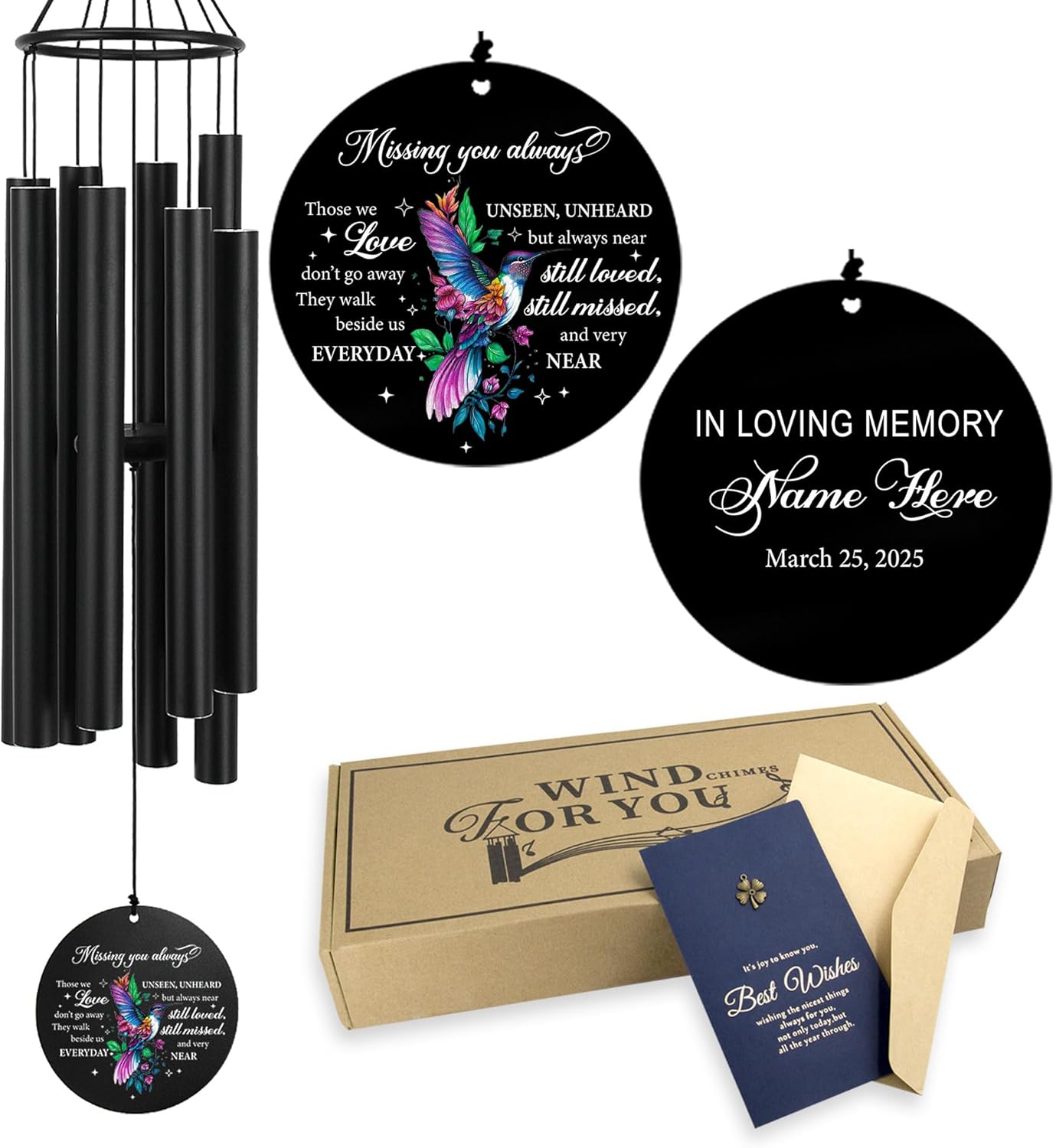 Personalized 36" Memorial Wind Chimes, Bereavement Gift to Honor a Loved One's Remembrance, Sympathy Gift for Loss of Mother Father Husband, for Outdoor Garden